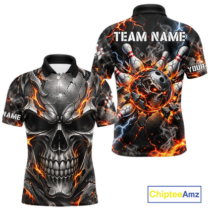 Custom Metal Skull Bowling Jersey For Men Personalized Fire Bowling Shirt, Bowling Team Uniform TDM7766