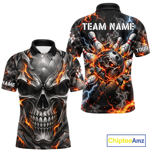 Custom Metal Skull Bowling Jersey For Men Personalized Fire Bowling Shirt, Bowling Team Uniform TDM7766