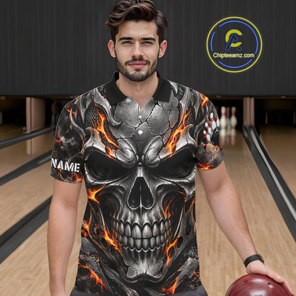Custom Metal Skull Bowling Jersey For Men Personalized Fire Bowling Shirt, Bowling Team Uniform TDM7766