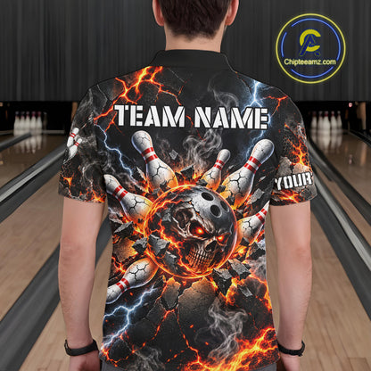 Custom Metal Skull Bowling Jersey For Men Personalized Fire Bowling Shirt, Bowling Team Uniform TDM7766