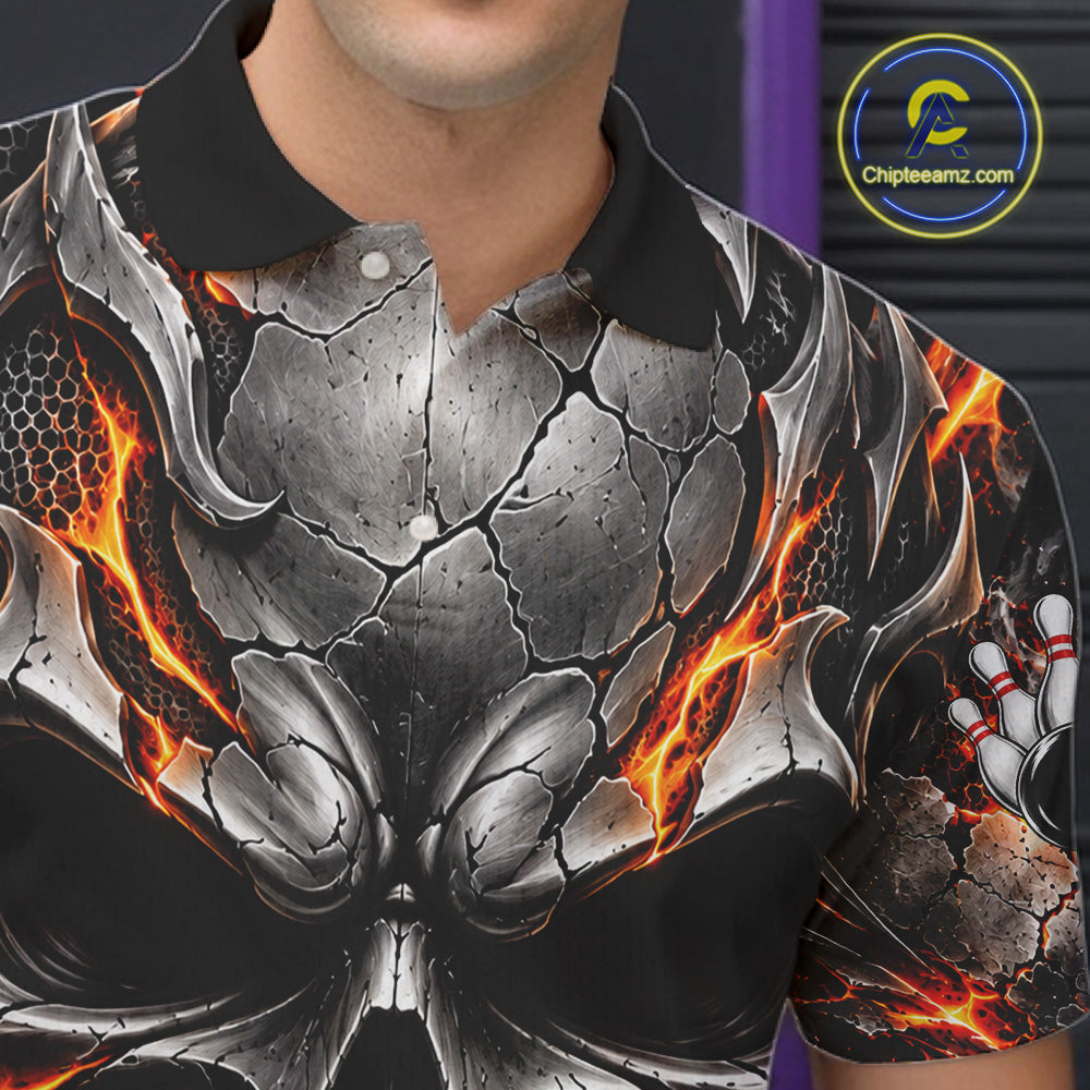 Custom Metal Skull Bowling Jersey For Men Personalized Fire Bowling Shirt, Bowling Team Uniform TDM7766