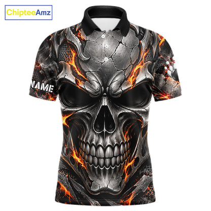 Custom Metal Skull Bowling Jersey For Men Personalized Fire Bowling Shirt, Bowling Team Uniform TDM7766
