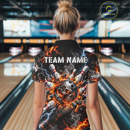 Custom Metal Skull Bowling Jersey For Women Personalized Fire Bowling Shirt, Bowling Team Uniform TDM7766