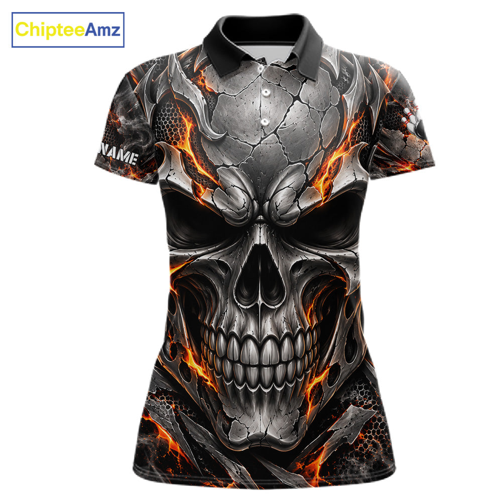 Custom Metal Skull Bowling Jersey For Women Personalized Fire Bowling Shirt, Bowling Team Uniform TDM7766