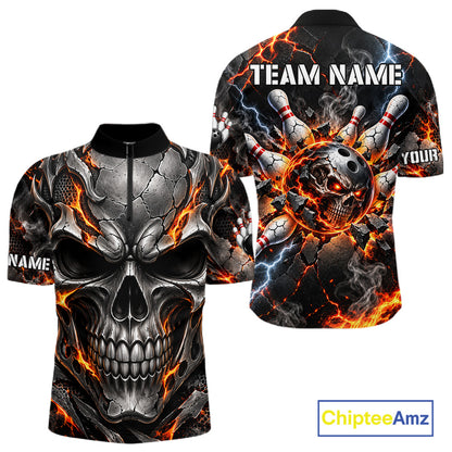 Custom Metal Skull Bowling Jersey For Men Personalized Fire Bowling Shirt, Bowling Team Uniform TDM7766