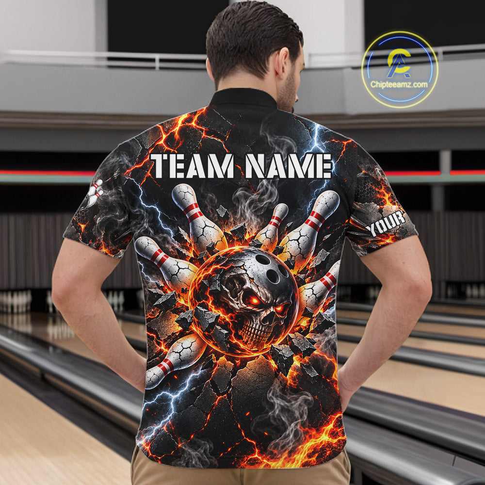 Custom Metal Skull Bowling Jersey For Men Personalized Fire Bowling Shirt, Bowling Team Uniform TDM7766