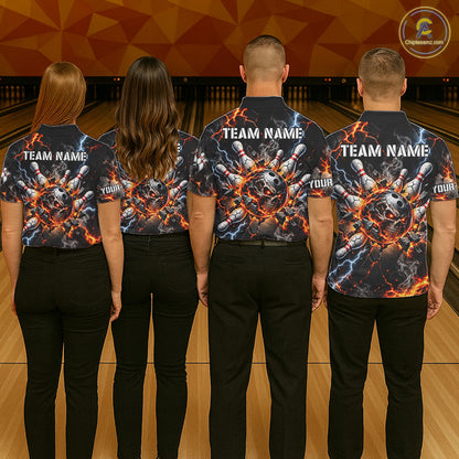 Custom Metal Skull Bowling Jersey For Men Personalized Fire Bowling Shirt, Bowling Team Uniform TDM7766