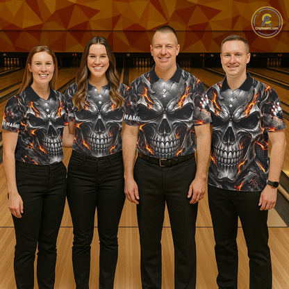 Custom Metal Skull Bowling Jersey For Men Personalized Fire Bowling Shirt, Bowling Team Uniform TDM7766
