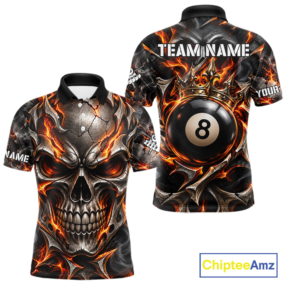 Custom Metal Skull Crown 8 Ball Pool Fire Billiard Shirts For Men, Billiard League Team Jersey TDM7767