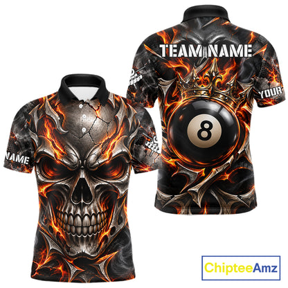Custom Metal Skull Crown 8 Ball Pool Fire Billiard Shirts For Men, Billiard League Team Jersey TDM7767