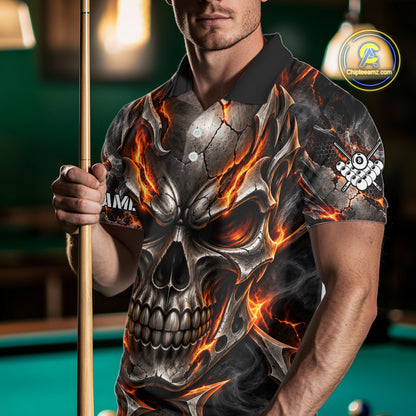 Custom Metal Skull Crown 8 Ball Pool Fire Billiard Shirts For Men, Billiard League Team Jersey TDM7767