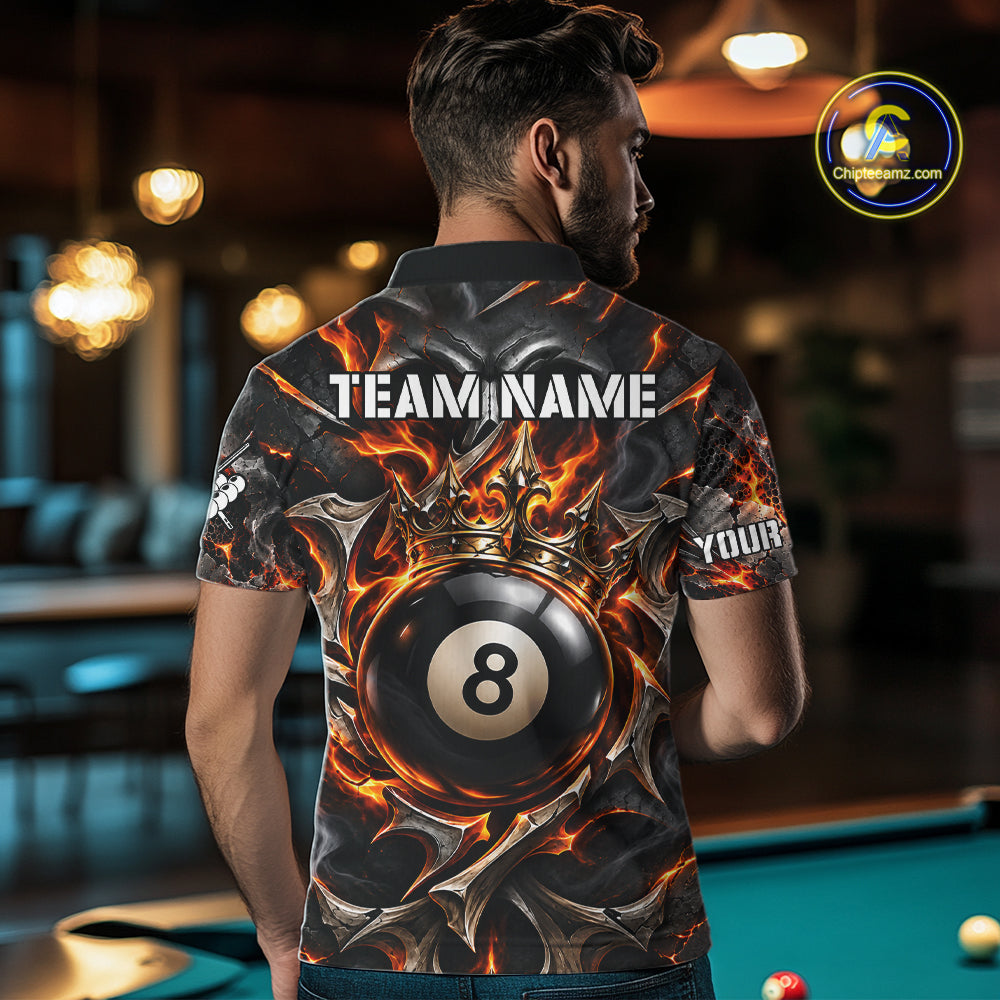 Custom Metal Skull Crown 8 Ball Pool Fire Billiard Shirts For Men, Billiard League Team Jersey TDM7767