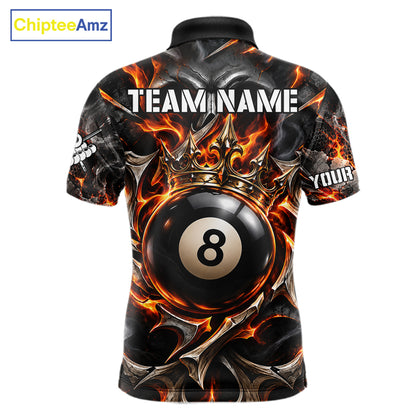 Custom Metal Skull Crown 8 Ball Pool Fire Billiard Shirts For Men, Billiard League Team Jersey TDM7767