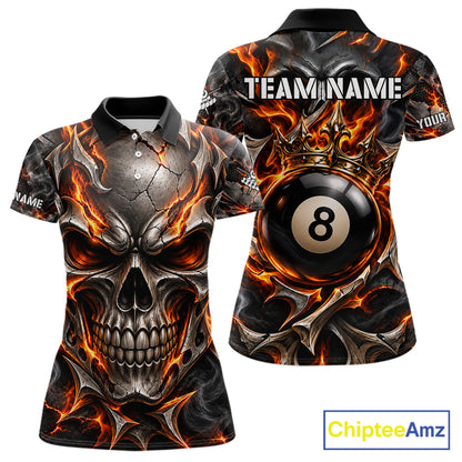 Custom Metal Skull Crown 8 Ball Pool Fire Billiard Shirts For Women, Billiard League Team Jersey TDM7767