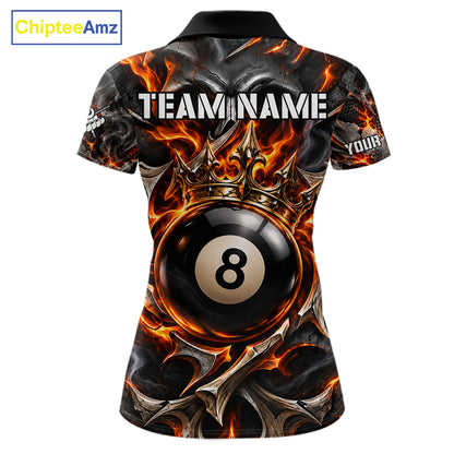 Custom Metal Skull Crown 8 Ball Pool Fire Billiard Shirts For Women, Billiard League Team Jersey TDM7767