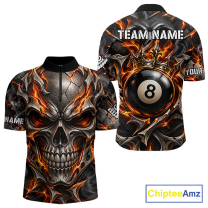 Custom Metal Skull Crown 8 Ball Pool Fire Billiard Shirts For Men, Billiard League Team Jersey TDM7767
