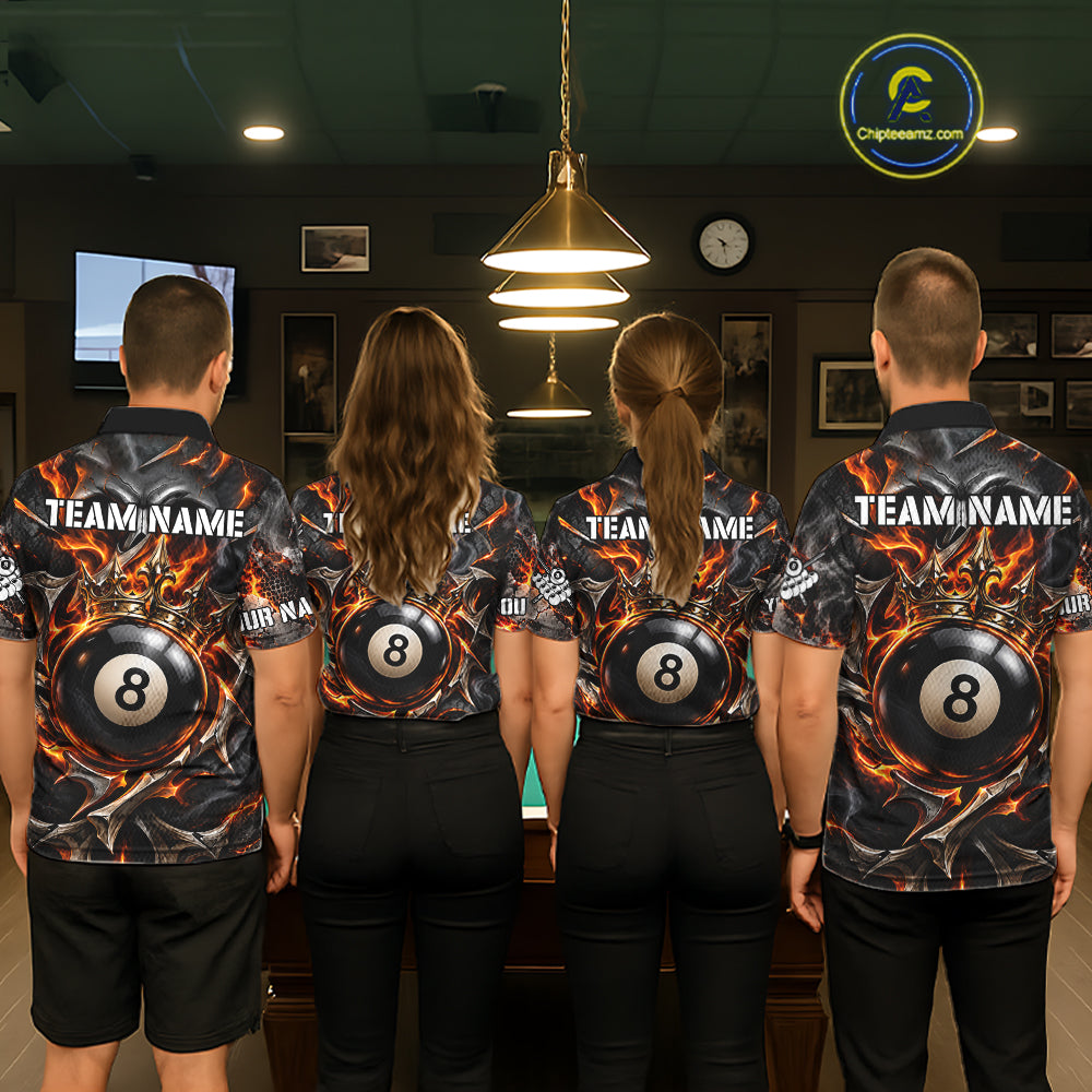 Custom Metal Skull Crown 8 Ball Pool Fire Billiard Shirts For Men, Billiard League Team Jersey TDM7767