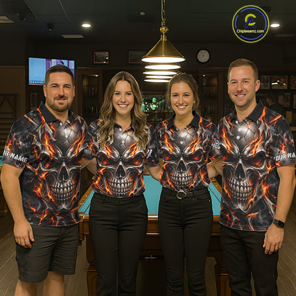 Custom Metal Skull Crown 8 Ball Pool Fire Billiard Shirts For Men, Billiard League Team Jersey TDM7767
