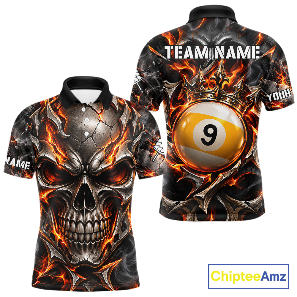 Custom Metal Skull Crown 9 Ball Pool Fire Billiard Shirts For Men, Billiard League Team Jersey TDM7768