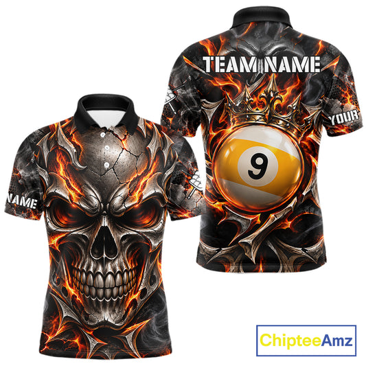 Custom Metal Skull Crown 9 Ball Pool Fire Billiard Shirts For Men, Billiard League Team Jersey TDM7768