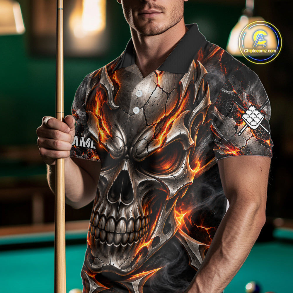 Custom Metal Skull Crown 9 Ball Pool Fire Billiard Shirts For Men, Billiard League Team Jersey TDM7768