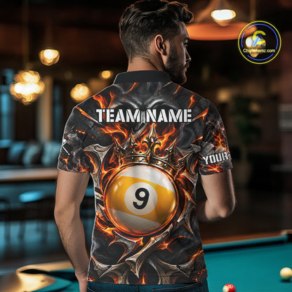 Custom Metal Skull Crown 9 Ball Pool Fire Billiard Shirts For Men, Billiard League Team Jersey TDM7768
