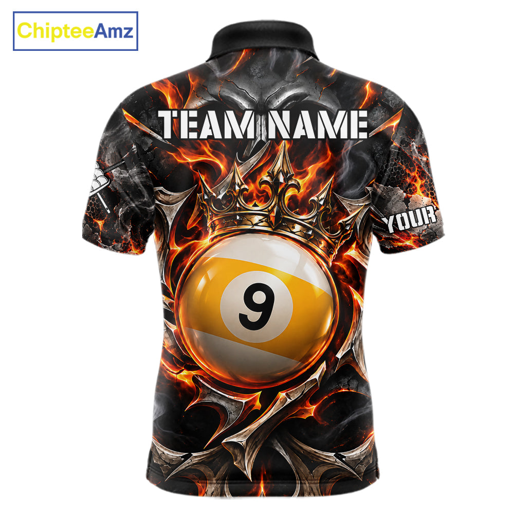 Custom Metal Skull Crown 9 Ball Pool Fire Billiard Shirts For Men, Billiard League Team Jersey TDM7768