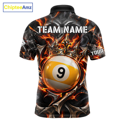 Custom Metal Skull Crown 9 Ball Pool Fire Billiard Shirts For Men, Billiard League Team Jersey TDM7768