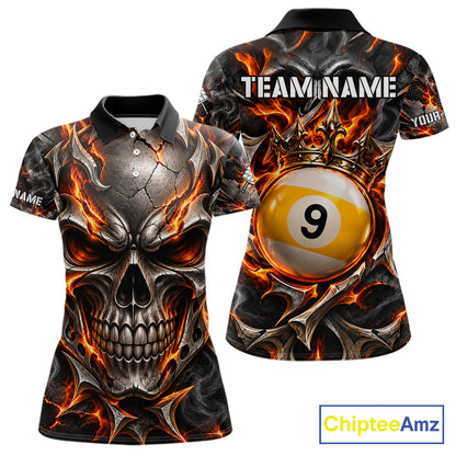Custom Metal Skull Crown 9 Ball Pool Fire Billiard Shirts For Women, Billiard League Team Jersey TDM7768