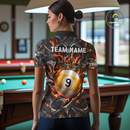 Custom Metal Skull Crown 9 Ball Pool Fire Billiard Shirts For Women, Billiard League Team Jersey TDM7768