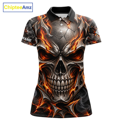 Custom Metal Skull Crown 9 Ball Pool Fire Billiard Shirts For Women, Billiard League Team Jersey TDM7768