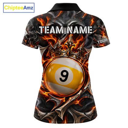 Custom Metal Skull Crown 9 Ball Pool Fire Billiard Shirts For Women, Billiard League Team Jersey TDM7768