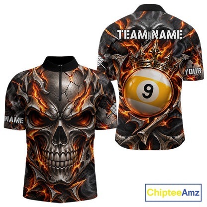 Custom Metal Skull Crown 9 Ball Pool Fire Billiard Shirts For Men, Billiard League Team Jersey TDM7768
