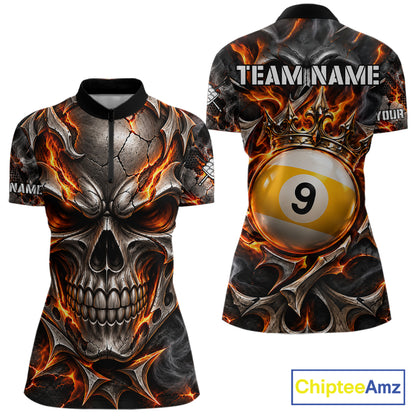 Custom Metal Skull Crown 9 Ball Pool Fire Billiard Shirts For Women, Billiard League Team Jersey TDM7768