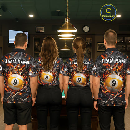 Custom Metal Skull Crown 9 Ball Pool Fire Billiard Shirts For Men, Billiard League Team Jersey TDM7768