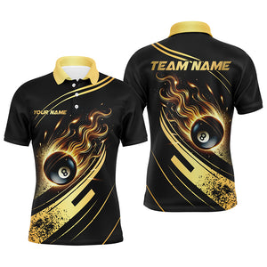 Personalized Black Golden 8 Ball Pool Fire Billiard Shirts For Men Team League Billiard Jerseys TDM2913