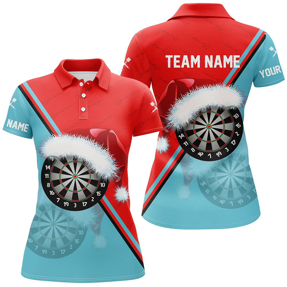 Red Blue Santa Darts Board Christmas Women Darts Polo & Quarter-Zip Shirts Custom Dart Jerseys Gift TDM2915