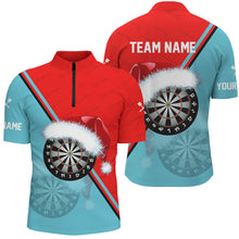 Load image into Gallery viewer, Red Blue Santa Darts Board Christmas Men Darts Polo &amp; Quarter-Zip Shirts Custom Dart Jerseys Gift TDM2915