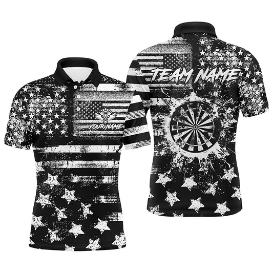 Custom Black Grunge US Flag Patriotic Darts Shirt For Men, Retro Darts Board Darts Team Jerseys TDM3155
