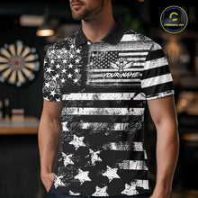 Load image into Gallery viewer, Custom Black Grunge US Flag Patriotic Darts Shirt For Men, Retro Darts Board Darts Team Jerseys TDM3155