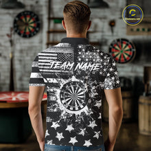 Load image into Gallery viewer, Custom Black Grunge US Flag Patriotic Darts Shirt For Men, Retro Darts Board Darts Team Jerseys TDM3155