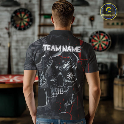 Personalized Skull Black Grunge Darts Polo & Quarter Zip For Men Custom Darts Team Jersey |Red TDM5378