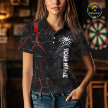 Load image into Gallery viewer, Personalized Skull Black Grunge Darts Polo &amp; Quarter Zip For Women Custom Darts Team Jersey |Red TDM5378