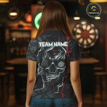 Load image into Gallery viewer, Personalized Skull Black Grunge Darts Polo &amp; Quarter Zip For Women Custom Darts Team Jersey |Red TDM5378
