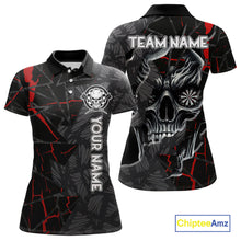 Load image into Gallery viewer, Personalized Skull Black Grunge Darts Polo &amp; Quarter Zip For Women Custom Darts Team Jersey |Red TDM5378