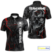 Load image into Gallery viewer, Personalized Skull Black Grunge Darts Polo &amp; Quarter Zip For Men Custom Darts Team Jersey |Red TDM5378