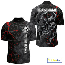 Load image into Gallery viewer, Personalized Skull Black Grunge Darts Polo &amp; Quarter Zip For Men Custom Darts Team Jersey |Red TDM5378