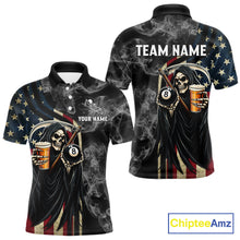Load image into Gallery viewer, US Flag Grim Reaper Smoke Billiard Shirt For Men Custom 8 Ball Pool Team Jersey Polo &amp; 1/4 Zip TDM6258