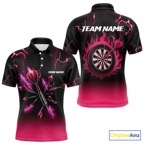 Pink And Black Lightning Arrow Custom Dart Shirts For Men| Darts Team Jersey – Polo & Quarter Zip TDM3965