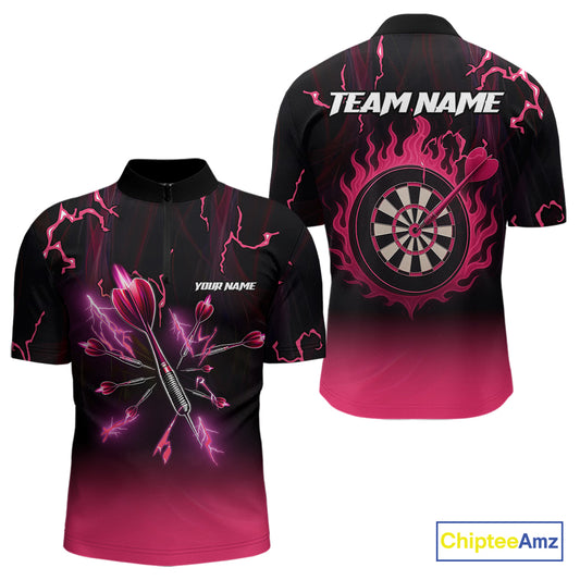 Pink And Black Lightning Arrow Custom Dart Shirts For Men| Darts Team Jersey – Polo & Quarter Zip TDM3965